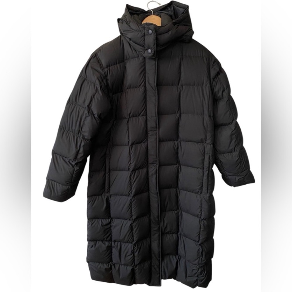 LANDS END WOMENS BLACK LONG DOWN PUFFER COAT SZ LARGE